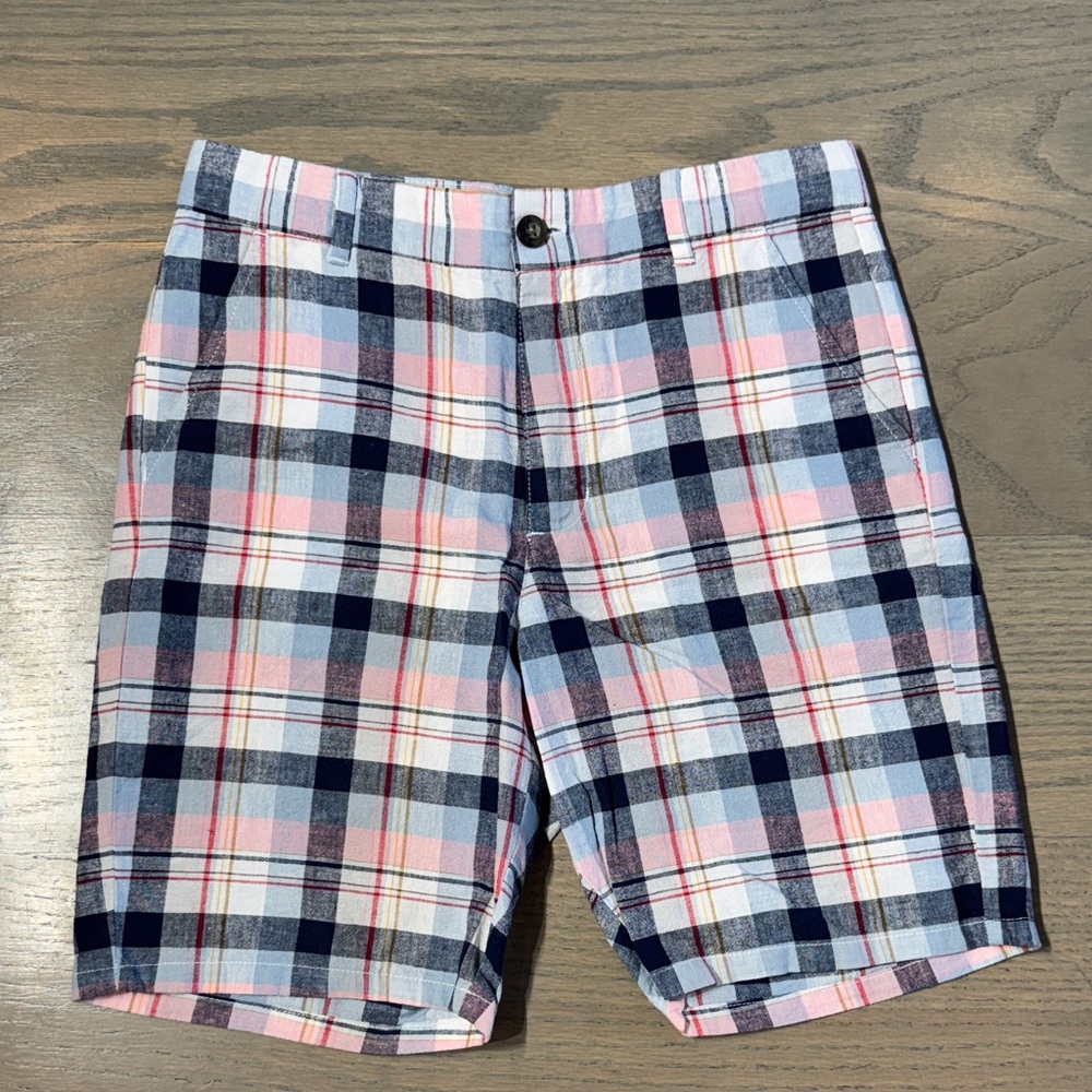 Janie and Jack Plaid Flat Front Shorts - Pink, Blue, White